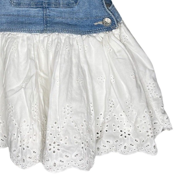 Oshkosh Dress Girls 24 Months‎ Navy Blue Denim White Eyelet Skirt Overalls Boho - Picture 5 of 7